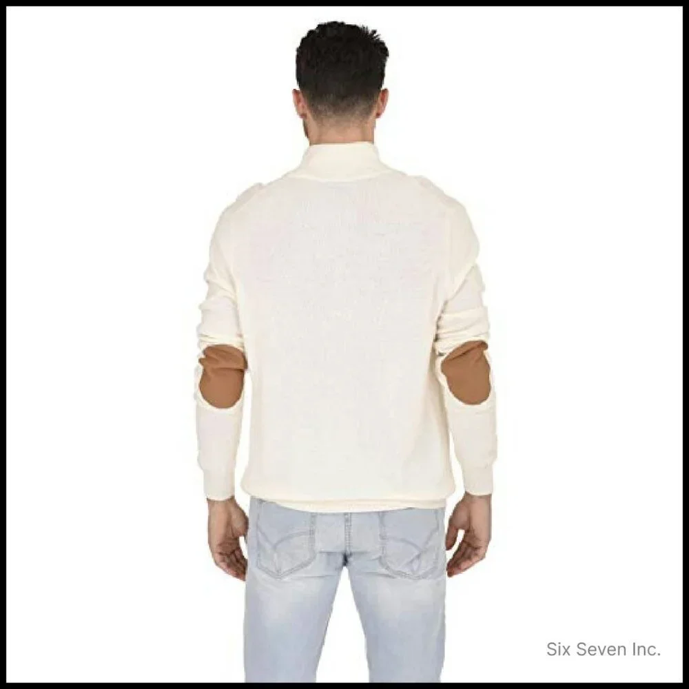 Men's Cashmere Mockneck Pullover Button Up Polo Neck Sweater Classic Elegant